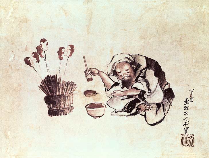 Craftsman painting toys (pen & ink and w/c on paper) a Katsushika Hokusai