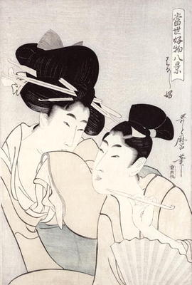 Il piacere della conversazione, dalla serie 'Tosei Kobutsu hakkei' (Otto comportamenti moderni) c.18 a Kitagawa  Utamaro