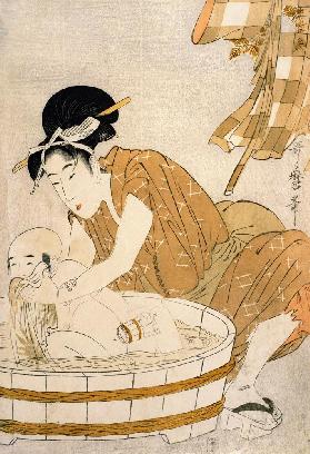 The Bath, Edo period (1603-1868) (coloured woodblock print)