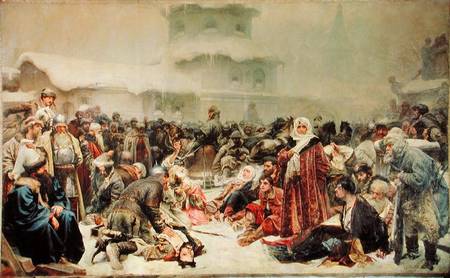 Destruction of Novgorod by Tsar Ivan III (1440-1505) a Klawdij Wassiljewitsch Lebedjeff