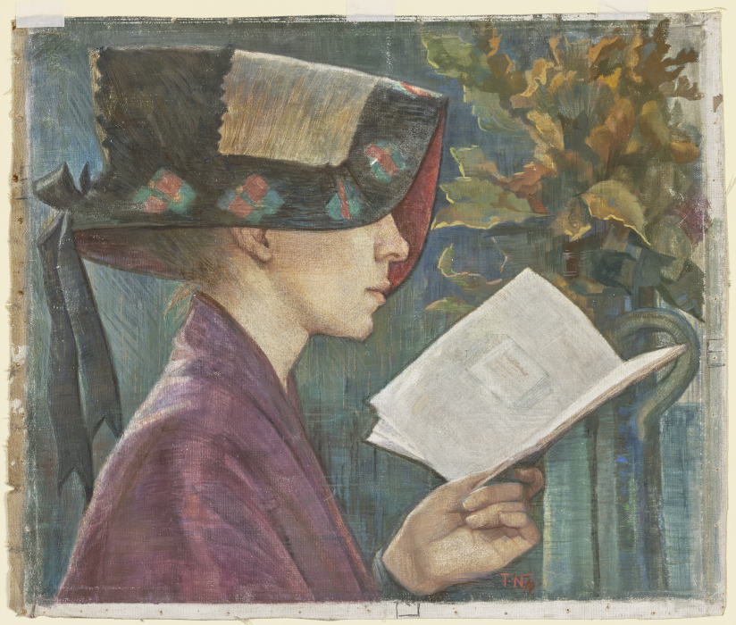 Junge Frau mit Haube, lesend nach rechts a Klementine Noll-Prenger
