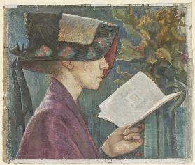 Junge Frau mit Haube, lesend nach rechts