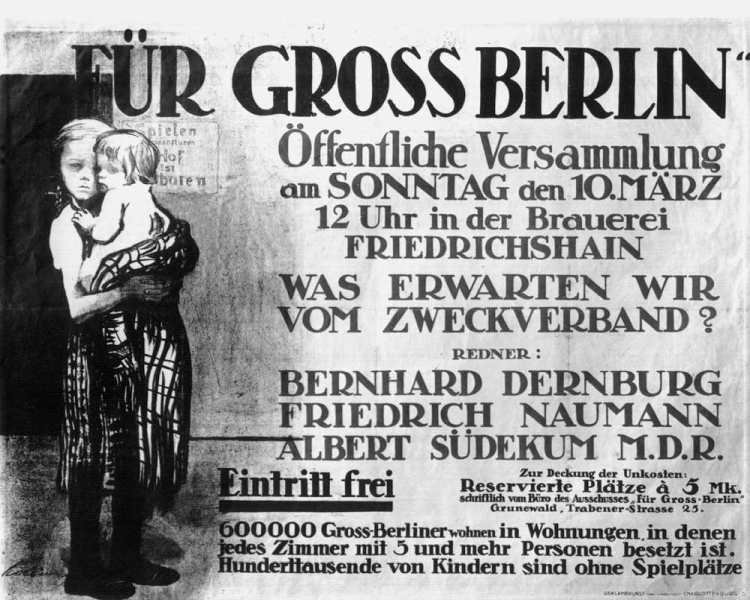 Mit einer Zeichnung von Käthe Kollwitz wirbt 1912 der Ausschuss Für Gross-Berlin für öffentliche Ver a Käthe Kollwitz