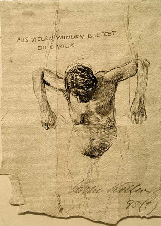 Nude study for engraving 'Aus vielen Wunden blutest du, o Volk' a Käthe Kollwitz