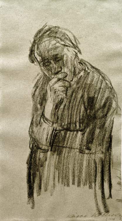 Standing woman, her head supported on her right hand a Käthe Kollwitz
