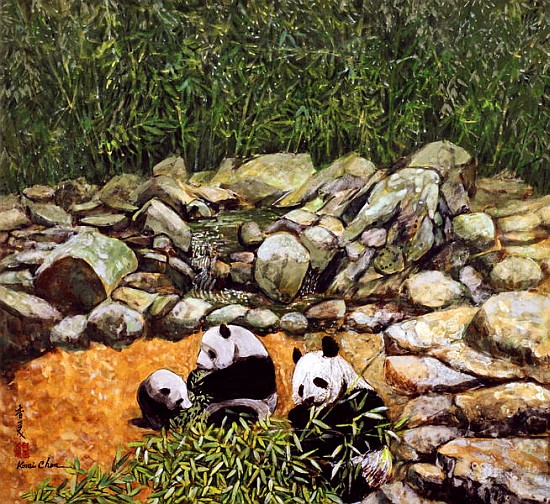 Happy Family (Pandas) 1993 (gouache on silk)  a Komi  Chen