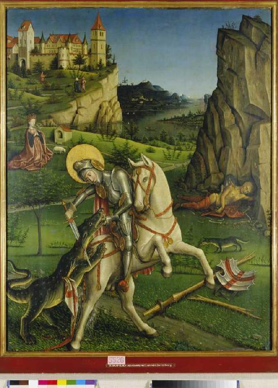 St. Georg in the fight with the hang-glider a Konrad Witz (Scuola)