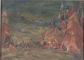 The Polovtsian camp. Stage design for the opera Prince Igor by A. Borodin