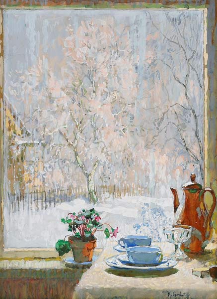 Winterblick durch das Fenste a Konstantin Ivanovich Gorbatov