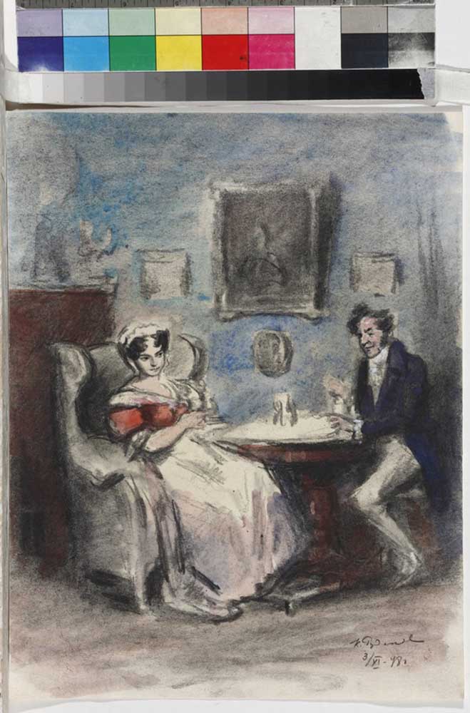 Illustration for the poem Count Nulin by A. Pushkin a Konstantin Iwanowitsch Rudakow