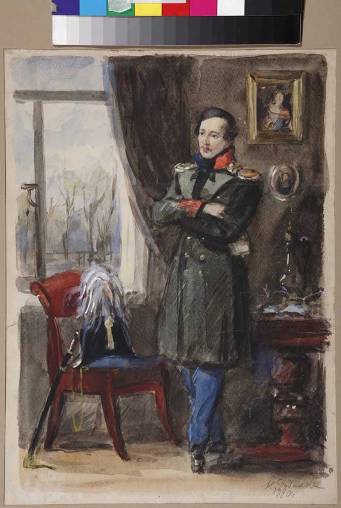 Portrait of the poet Mikhail Yuryevich Lermontov (1814-1841) a Konstantin Iwanowitsch Rudakow