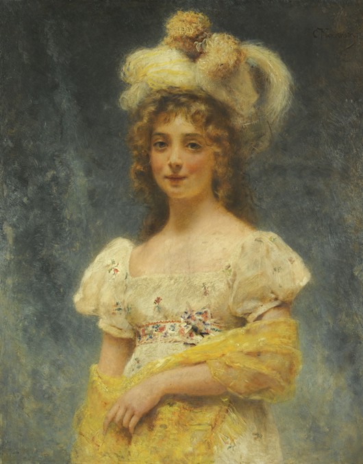 Portrait of a Lady in a Yellow Shawl a Konstantin Jegorowitsch Makowski