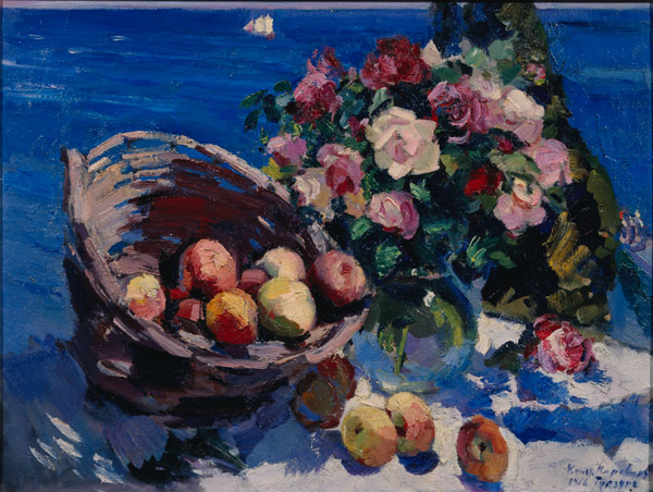Früchtekorb und Blumenstrauss a Konstantin Alekseevich Korovin