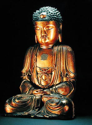 A figure of the seated Buddha (gold lacquer) a Korean school, (18th century)