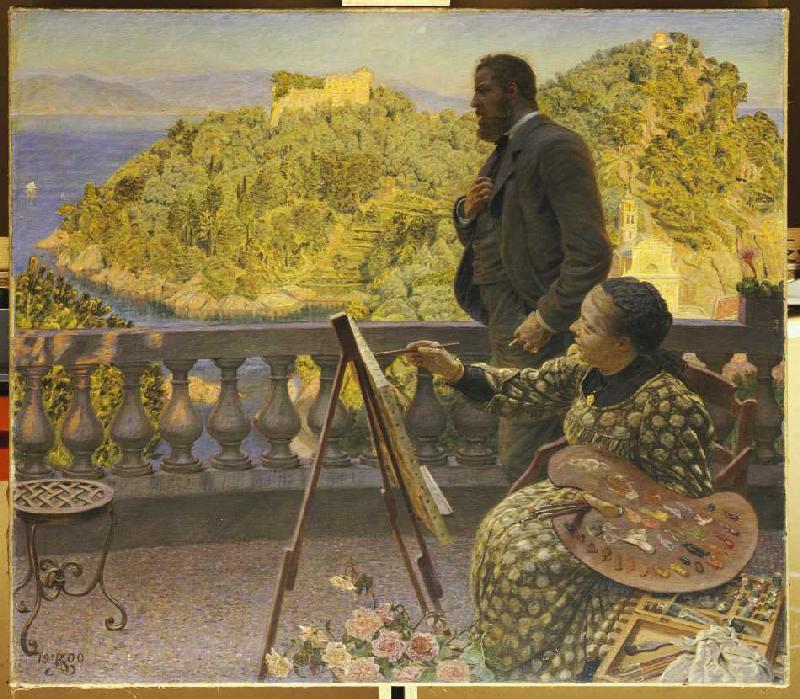 Friedrich III. and his wife on the terrace of the villa Carnavon a Kristian Zahrtmann