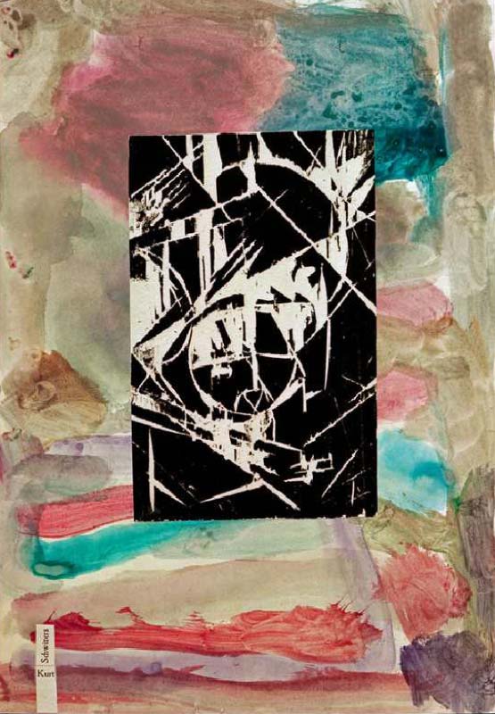 Ohne Titel (Collage mit Holzschnitt auf abstrakter Malerei) a Kurt Schwitters