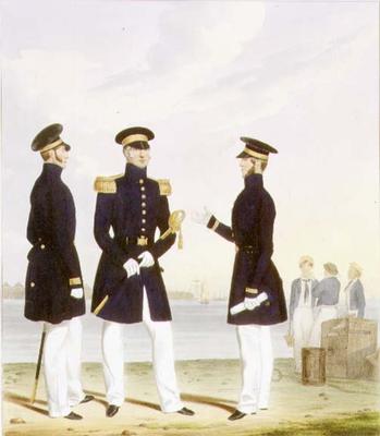 Captain, Flag Officer and Commander (Undress) plate 9 from 'Costume of the Royal Navy and Marines', a L. and Eschauzier, St. Mansion