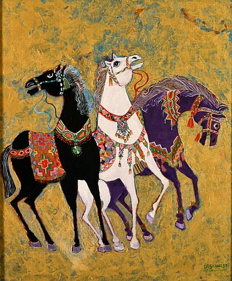 3 Horses, 1975 (acrylic on board)  a Laila  Shawa