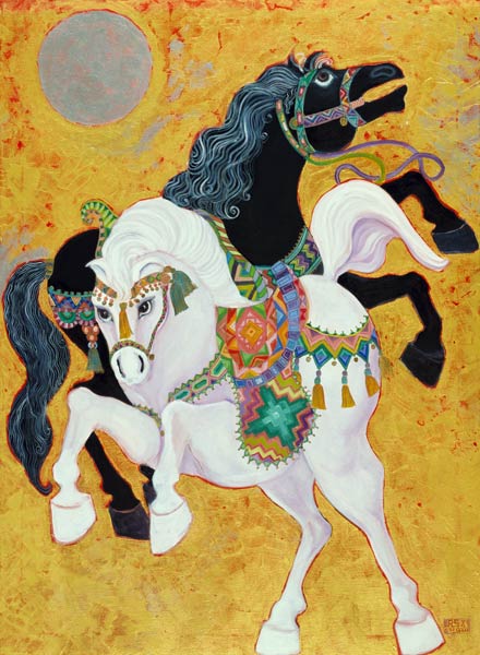 Antar and Abla, 1989 (acrylic on canvas)  a Laila  Shawa