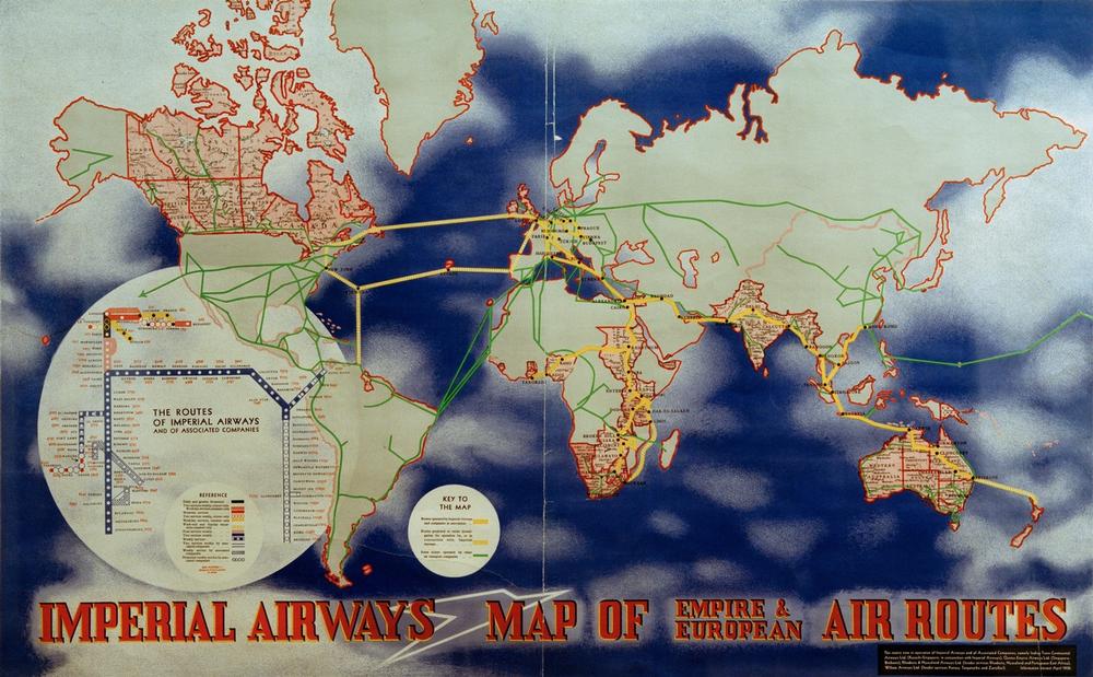 Imperial Airways Map of Empire and European Air Routes a László Moholy-Nagy