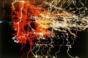 Ohne Titel (Auto headlights white, orange and red, traffic squiggles)