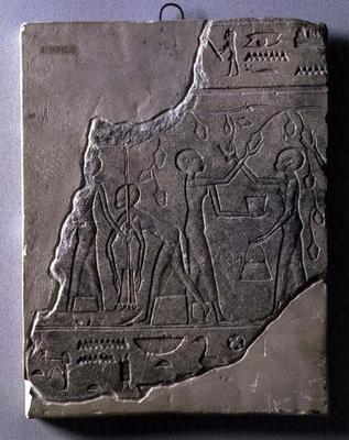Bas relief of priestesses gathering grapes, 26th-30th Dynasty (stone) a Late Period Egyptian