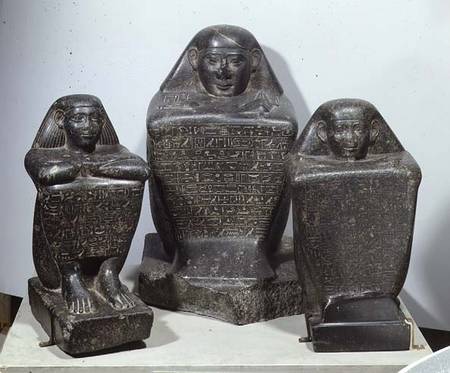 Block statues of Akhamenru, Harwa and Amenemonet a Late Period Egyptian