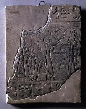 Bas relief of priestesses gathering grapes, 26th-30th Dynasty (stone)