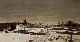 Late winter landscape with windmill a Lauritz Andersen Ring