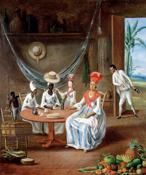 A Mulatto Woman with her White Daughter Visited by Negro Women in their House in Martinique a Le  Masurier