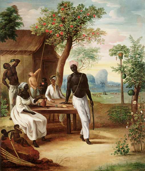 Black Slaves Seated Outside their House in Martinique a Le  Masurier