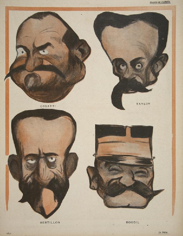 Orsatti, Taylor, Bertillon, Roudil, illustration from Lassiette au Beurre: La Police, 23rd May 1903  a Leal de Camara
