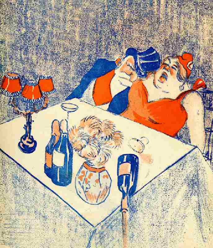 She and he, the last bomb - Emile Loubet and Marianne fall asleep at the Xmas table, 1905. (litho) a Leal de Camara