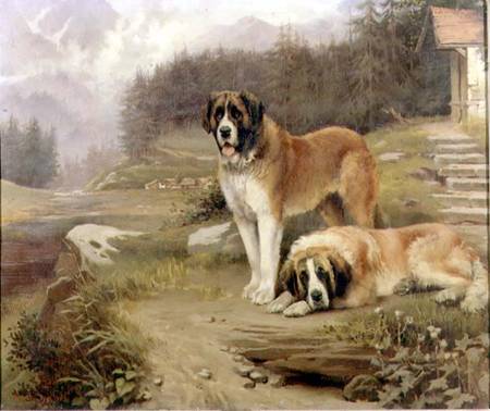 Two St. Bernards in an Alpine Landscape a Leghe Suthers