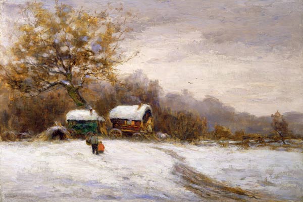 Gypsy Caravans in the Snow (oil on canvas) a Leila K. Williamson