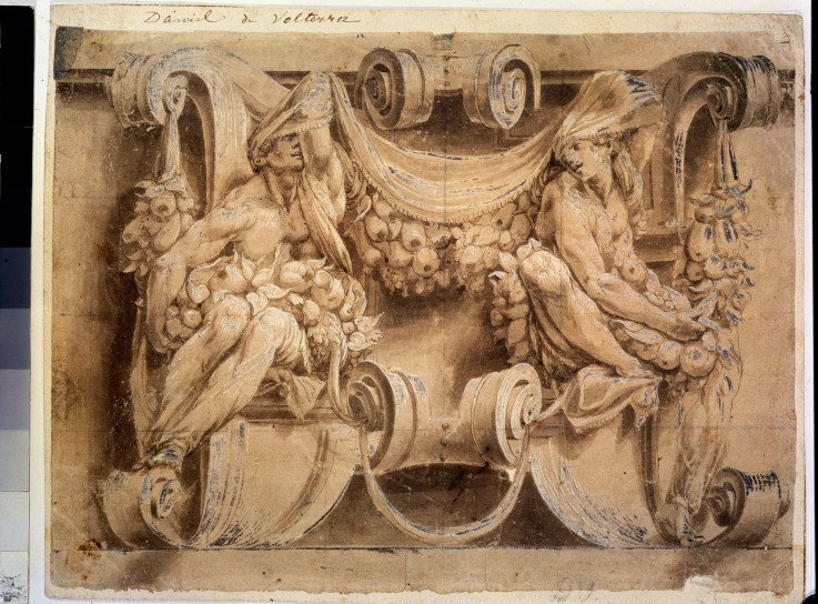 Sketch for a frieze with two cariatides a Lelio Orsi