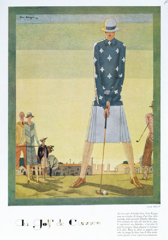 Golfing dress design by Jane Regny, fashion plate from Femina magazine, Christmas 1926 (colour litho a Leon Benigni