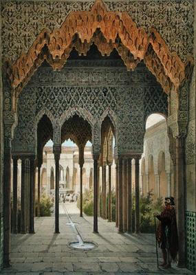 The Court of the Lions, the Alhambra, Granada, 1853 (coloured litho) a Leon Auguste Asselineau