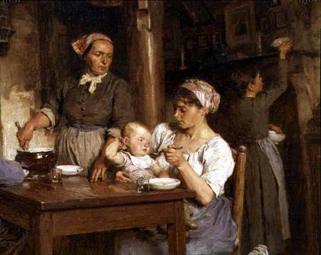 The Midday Meal, detail of feeding the baby a Leon Augustin Lhermite