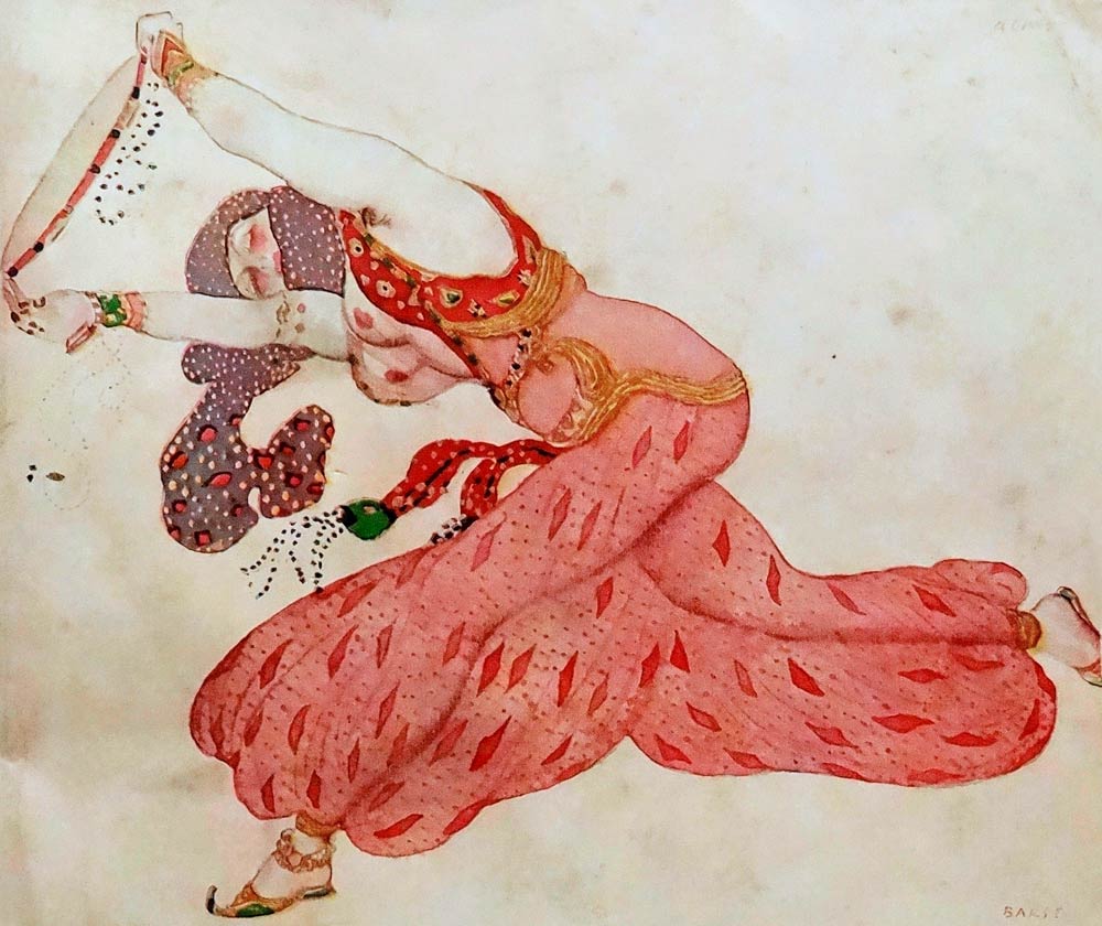 Almee. Costume design for the ballet Sheherazade by N. Rimsky-Korsakov a Leon Nikolajewitsch Bakst