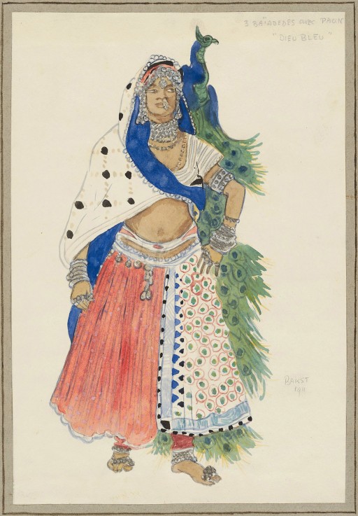 Bayadere with peacock. Costume design for the Ballet "Blue God" by R. Hahn a Leon Nikolajewitsch Bakst