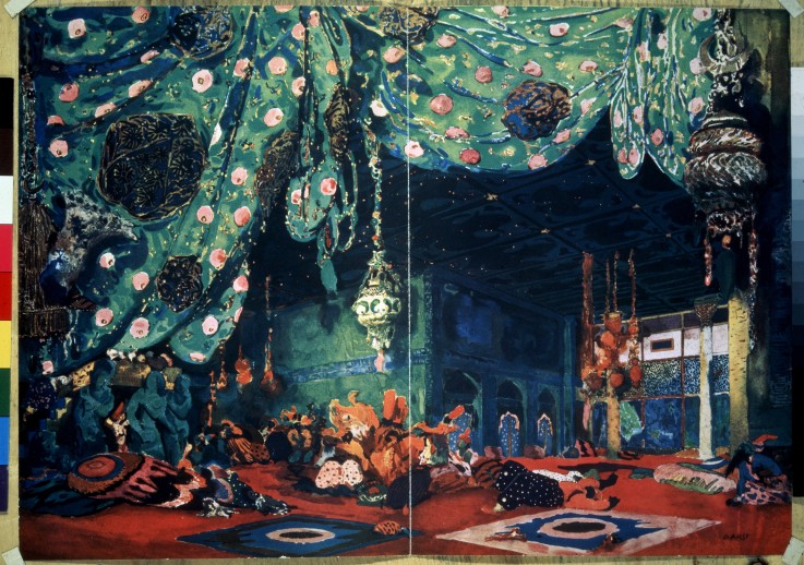Stage design for the ballet Sheherazade by N. Rimsky-Korsakov a Leon Nikolajewitsch Bakst