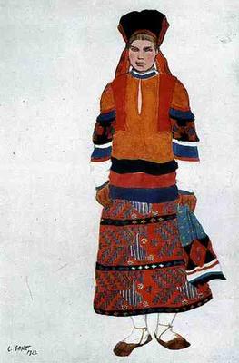 Costume design for a Peasant Girl, 1922 (colour litho) a Leon Nikolajewitsch Bakst