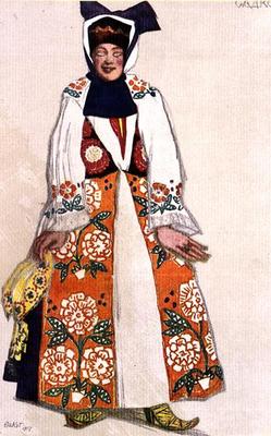 Costume design for a peasant woman, from Sadko, 1917 (colour litho) a Leon Nikolajewitsch Bakst