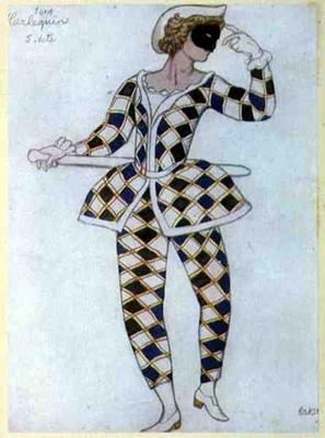 Costume design for Harlequin, from Sleeping Beauty, 1921 (colour litho) a Leon Nikolajewitsch Bakst