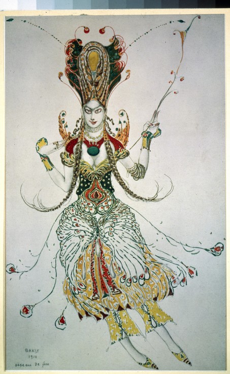 Firebird. Costume design for the ballet The Firebird (L'oiseau de feu) by I. Stravinsky a Leon Nikolajewitsch Bakst
