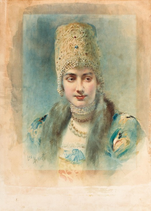 Portrait of a Girl Wearing a Kokoshnik a Leon Nikolajewitsch Bakst