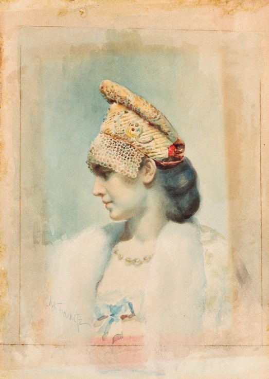 Portrait of a Girl Wearing a Kokoshnik a Leon Nikolajewitsch Bakst