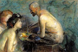 Faun and nymphs (satirical portrait of the painter Jacek Malczewski) a Leon Wyczolkowski