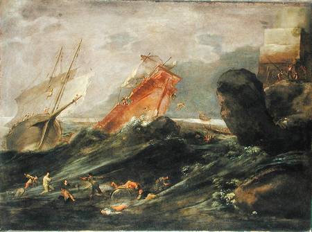 Shipwreck on a Rocky Shore a Leonard Bramer